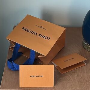 Louis Vuitton Orange Gift Bag with Blue Ribbon Handles